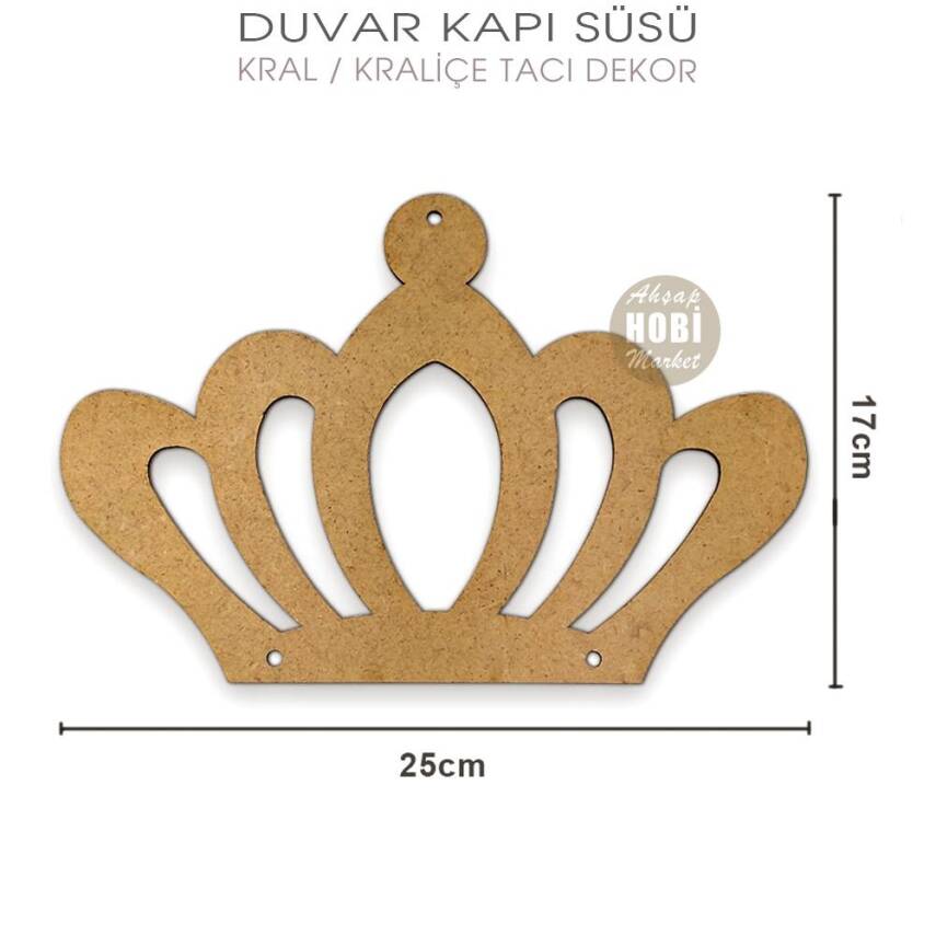 Ahşap Kral Kraliçe Tacı Duvar Kapı Süsü Pano (25x17 cm) - 2