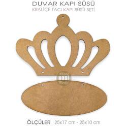 Ahşap Kral Kraliçe Tacı Duvar Kapı Süsü Pano (25x17 cm) - 3