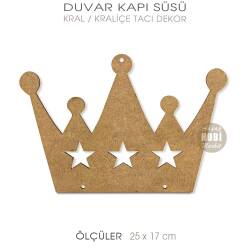 Ahşap Kral Kraliçe Tacı Duvar Kapı Süsü Pano (25x17cm) Model 2 - 3
