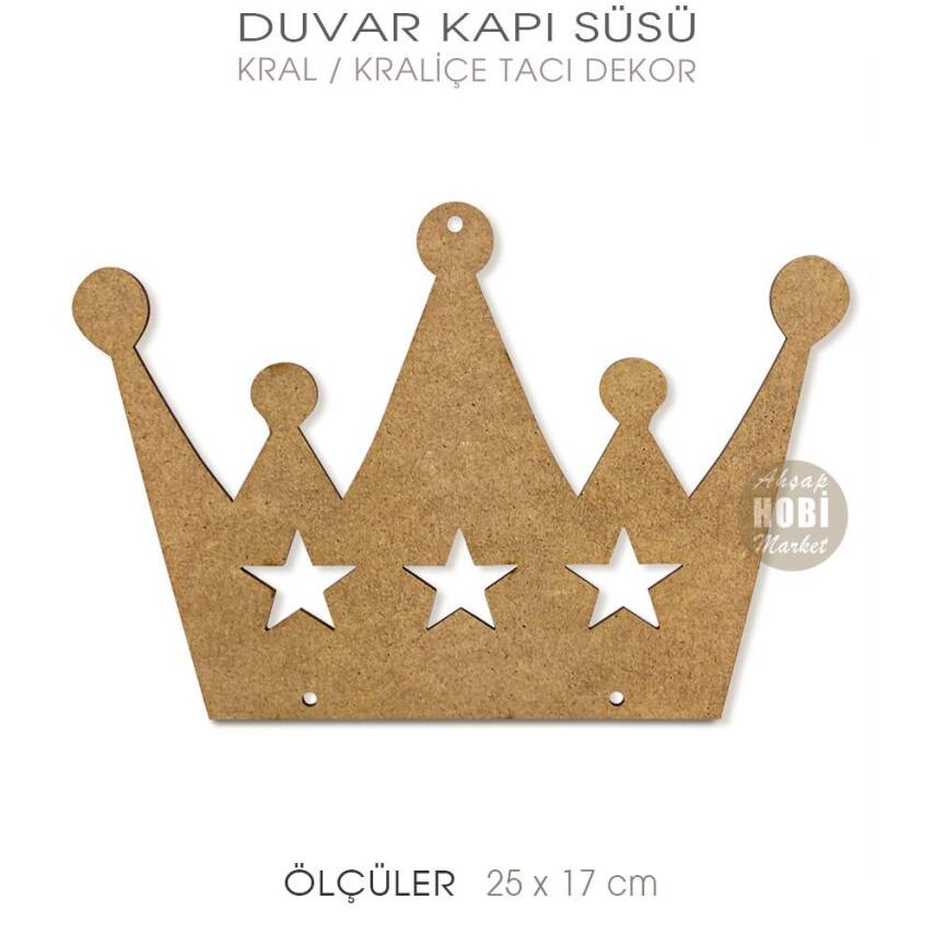 Ahşap Kral Kraliçe Tacı Duvar Kapı Süsü Pano (25x17cm) Model 2 - 3