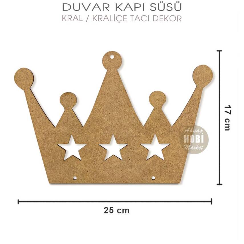 Ahşap Kral Kraliçe Tacı Duvar Kapı Süsü Pano (25x17cm) Model 2 - 2