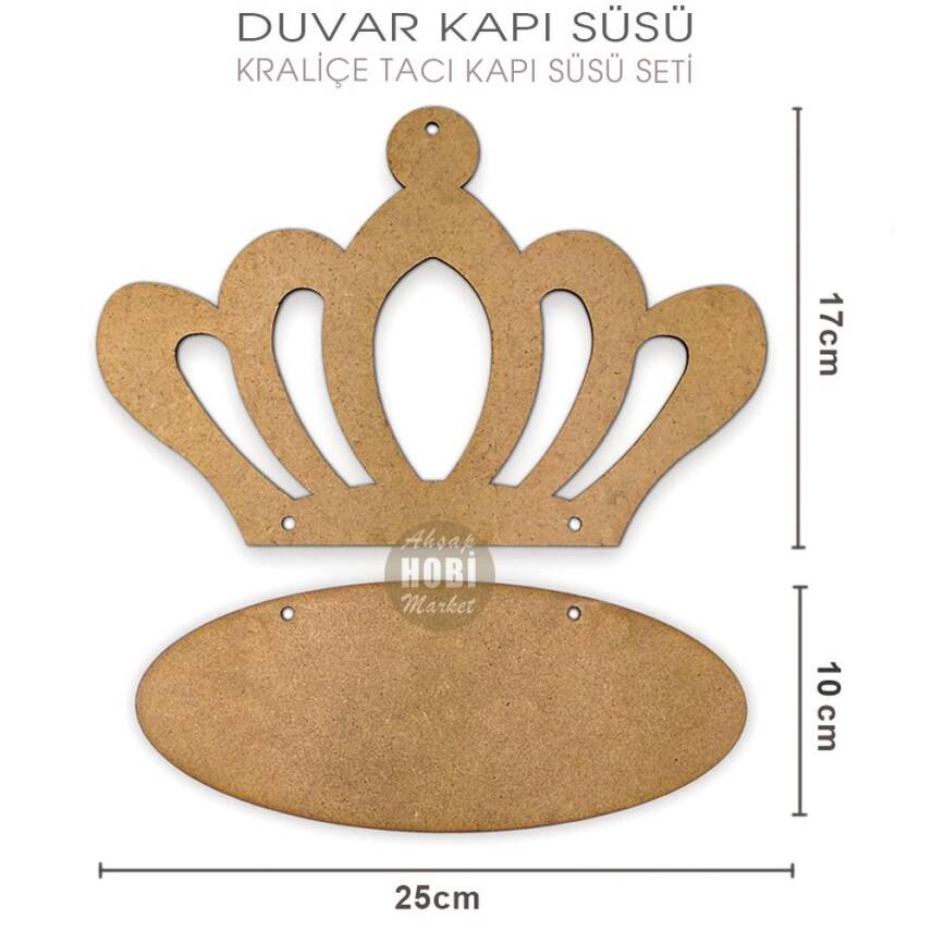 Ahşap Kraliçe Tacı Duvar Kapı Süsü Seti (2 Parça) - 2