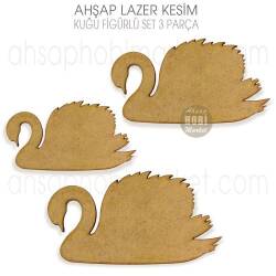 Ahşap Kuğu Figürlü Süsler (3 Parça) Lazer Kesim - Tual Hobi Sanat