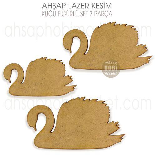 Ahşap Kuğu Figürlü Süsler (3 Parça) Lazer Kesim - 1