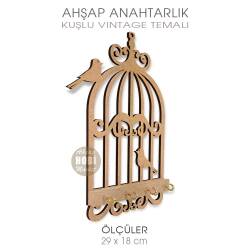 Ahşap Kuşlu Vintage Anahtarlık Kapı Süsü (29x18 cm) - Tual Hobi Craft İst (1)