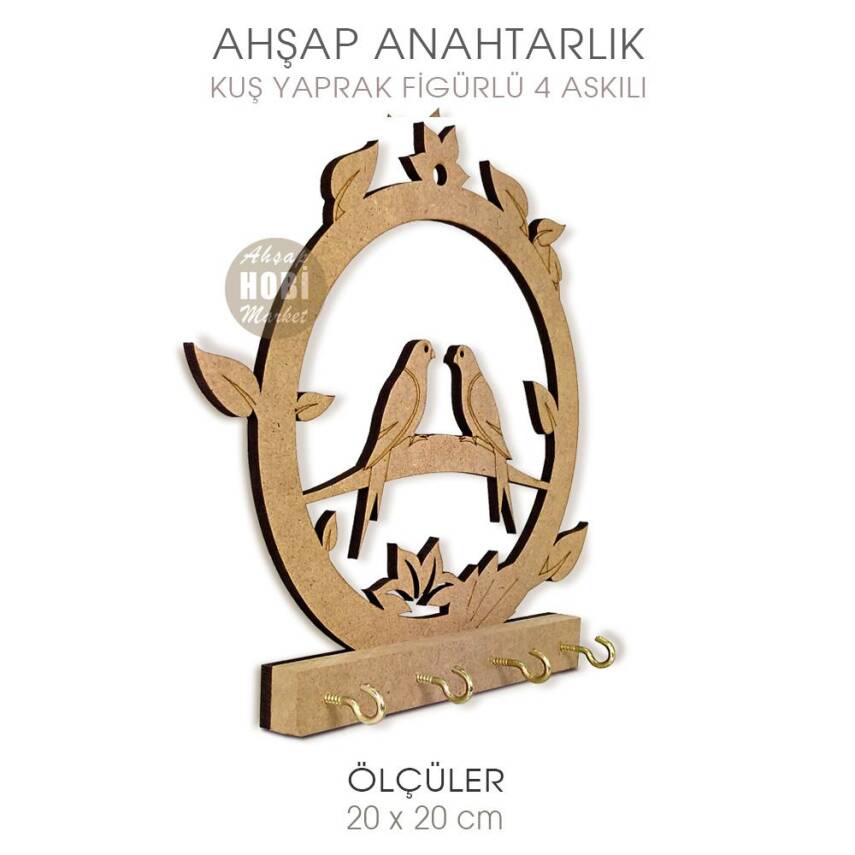 Ahşap Kuşlu Yuvarlak Anahtarlık Kapı Süsü (20x20 cm) - 2