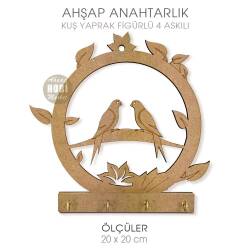 Ahşap Kuşlu Yuvarlak Anahtarlık Kapı Süsü (20x20 cm) - Tual Hobi Craft İst