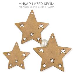 Ahşap Lazer Asılabilir Yılbaşı Yıldızları Seti (3 Parça) - Tual Hobi Sanat