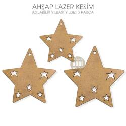 Ahşap Lazer Asılabilir Yılbaşı Yıldızları Seti (3 Parça) - Tual Hobi Sanat (1)