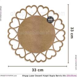 Ahşap Lazer Desenli Kalpli Supla Servis Altı (33x33 cm) - Tual Hobi Craft İst