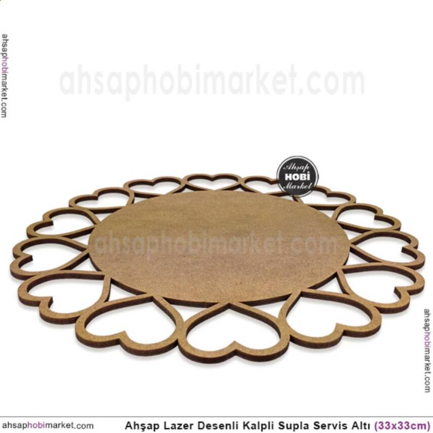 Ahşap Lazer Desenli Kalpli Supla Servis Altı (33x33 cm) - 2