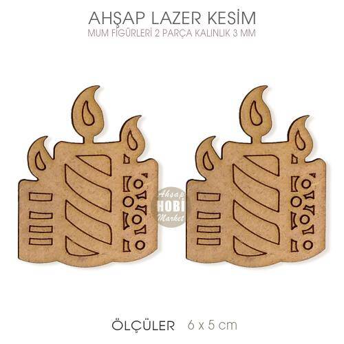 Ahşap Lazer Kesim 2'li Mum Figürleri Seti - 1