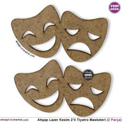 Ahşap Lazer Kesim 2'lİ Tiyatro Maskeleri - Tual Hobi Sanat