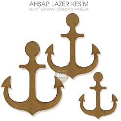 Ahşap Lazer Kesim 3'lü Çapa Obje Seti - Tual Hobi Sanat