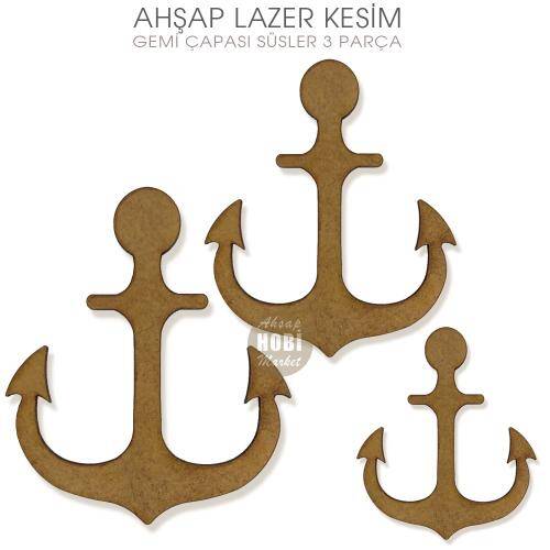 Ahşap Lazer Kesim 3'lü Çapa Obje Seti - 1