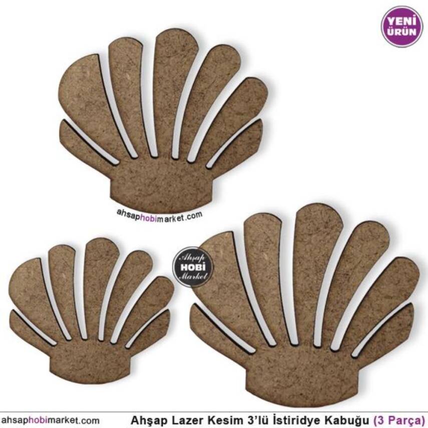 Ahşap Lazer Kesim 3'lü istiridye Kabuğu Seti - 1