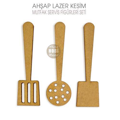 Ahşap Lazer Kesim 3'lü Mutfak Seti Obje - 1