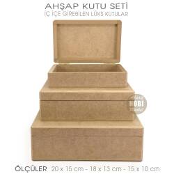 Ahşap Lüks Dikdörtgen Kutu Seti (3 Parça) İç İçe Geçebilir - Tual Hobi Sanat