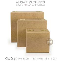 Ahşap Lüks Kare Kutular Seti (3 Parça) İç İçe Geçebilir - Tual Hobi Sanat (1)
