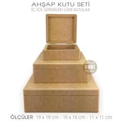 Ahşap Lüks Kare Kutular Seti (3 Parça) İç İçe Geçebilir - Tual Hobi Sanat