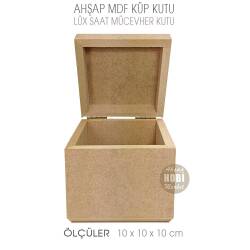 Ahşap Lüx Saat ve Mücevher Kutusu Tekli (10x10x10cm) Küp Kutu - Tual Hobi Craft İst
