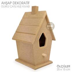 Ahşap Oluklu Çatılı Kuş Yuvası (25x15 cm) Ham Boyanabilir - Tual Hobi Craft İst (1)