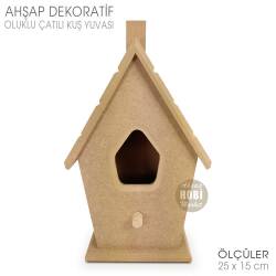 Ahşap Oluklu Çatılı Kuş Yuvası (25x15 cm) Ham Boyanabilir - Tual Hobi Craft İst