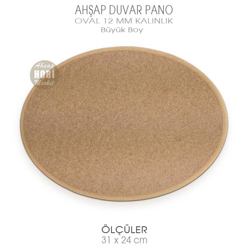 Ahşap Oval Düz Kalın Duvar Pano (31x24cm) Büyük Boy - 2