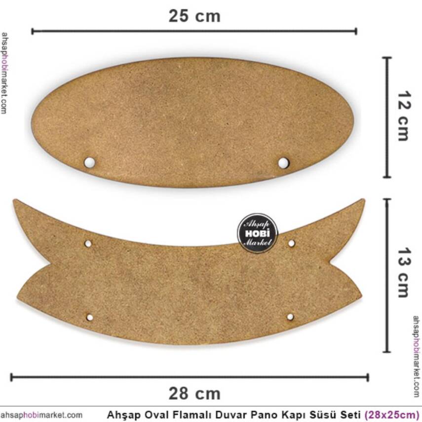 Ahşap Oval Flamalı Duvar Kapı Süsü Seti (2 Parça) - 2