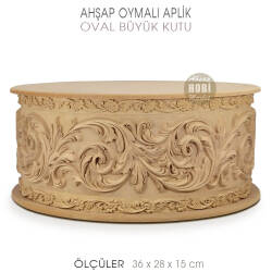 Ahşap Oval Oymalı Büyük Aplik Kutu (36x28X15 cm) - Tual Hobi Sanat