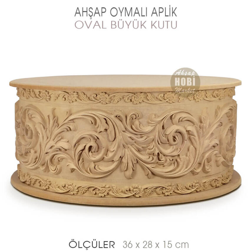 Ahşap Oval Oymalı Büyük Aplik Kutu (36x28X15 cm) - 1