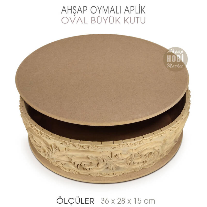 Ahşap Oval Oymalı Büyük Aplik Kutu (36x28X15 cm) - 2