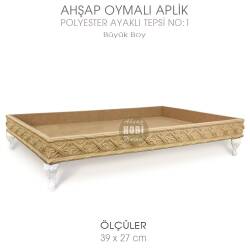 Ahşap Oymalı Aplik Tepsi Büyük Model 1 (39x27cm) Polyester Ayaklı - 3