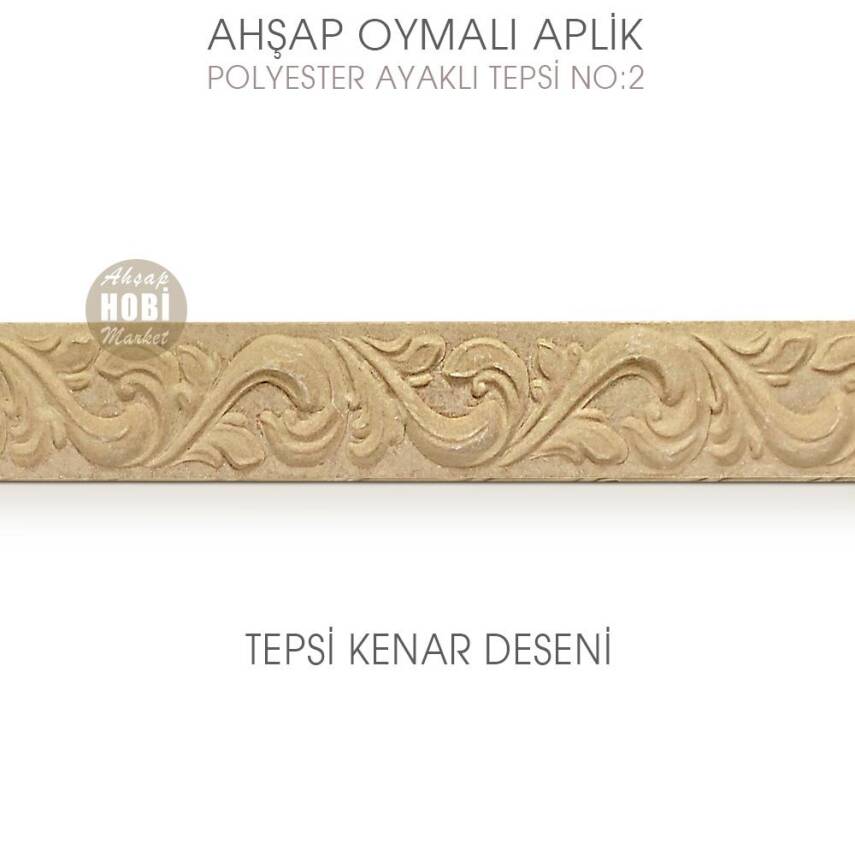 Ahşap Oymalı Aplik Tepsi Büyük Model 2 (39x27cm) Polyester Ayaklı - 2