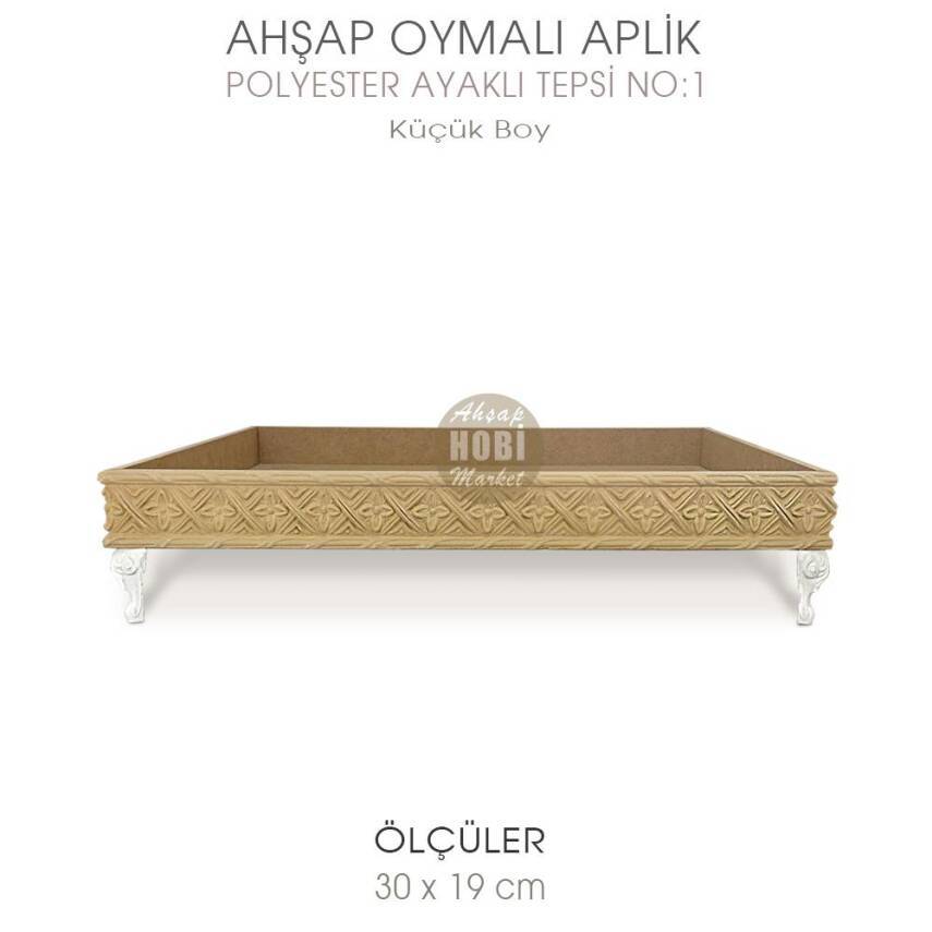 Ahşap Oymalı Aplik Tepsi Küçük Model 1 (30x19cm) Polyester Ayaklı - 1