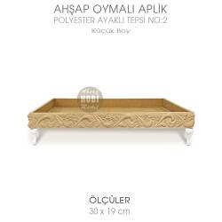 Ahşap Oymalı Aplik Tepsi Küçük Model 2 (30x19cm) Polyester Ayaklı - Tual Hobi Sanat