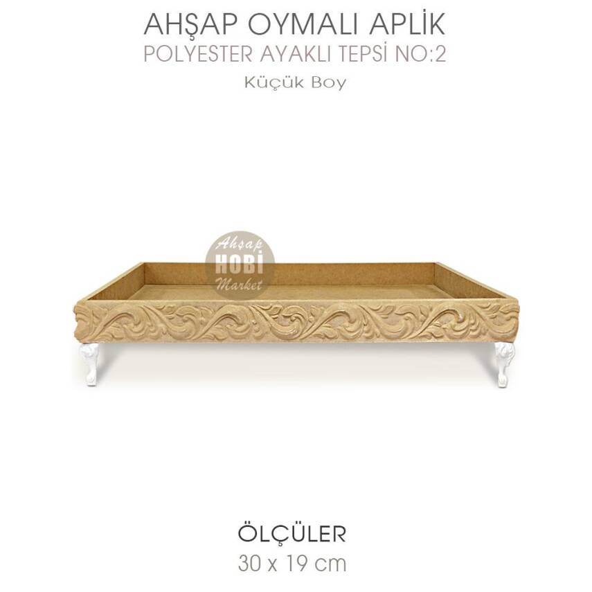 Ahşap Oymalı Aplik Tepsi Küçük Model 2 (30x19cm) Polyester Ayaklı - 1