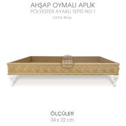 Ahşap Oymalı Aplik Tepsi Orta Model 1 (34x22cm) Polyester Ayaklı - Tual Hobi Sanat
