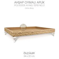 Ahşap Oymalı Aplik Tepsi Orta Model 2 (34x22cm) Polyester Ayaklı - Tual Hobi Sanat (1)
