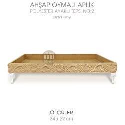 Ahşap Oymalı Aplik Tepsi Orta Model 2 (34x22cm) Polyester Ayaklı - Tual Hobi Sanat