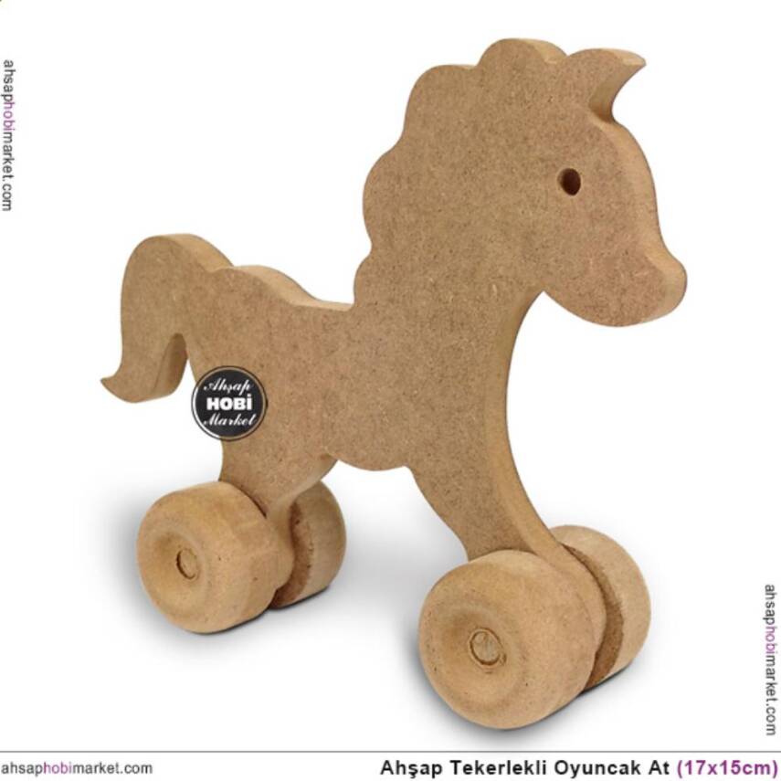 Ahşap Oyuncak Tekerlekli At (17x15cm) - 2