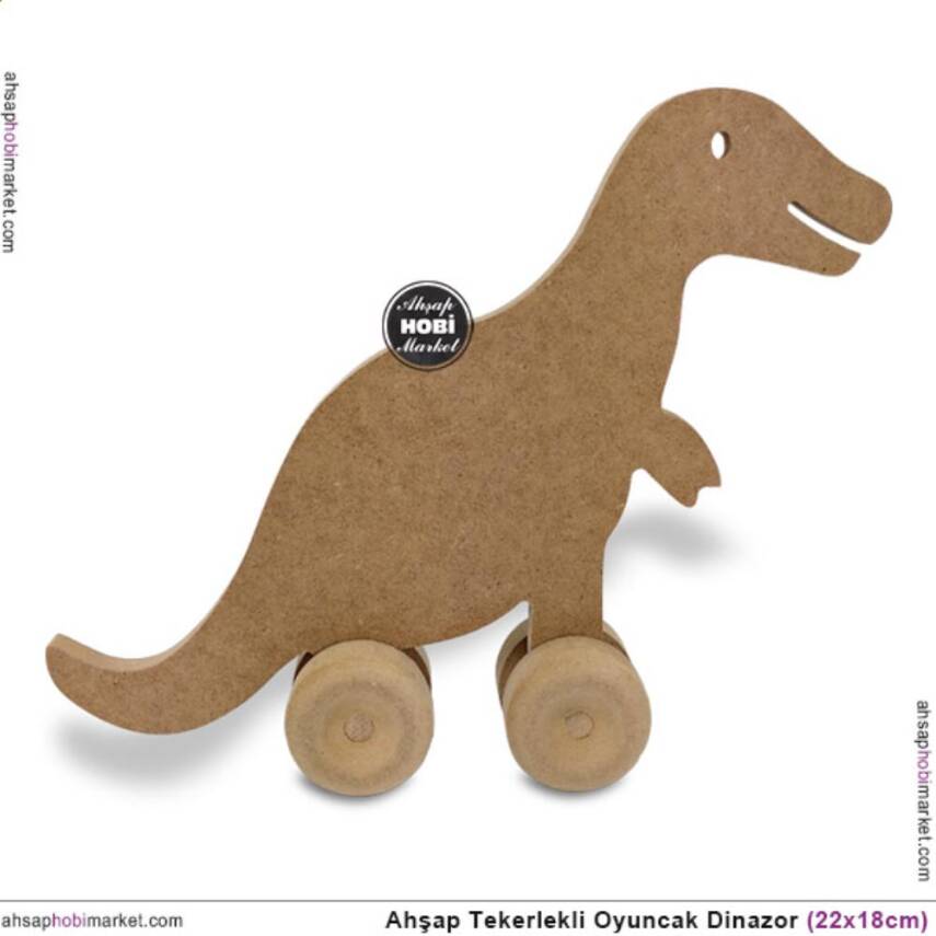 Ahşap Oyuncak Tekerlekli Dinazor (22x18cm) - 1