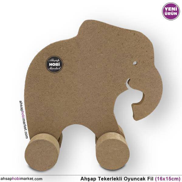 Ahşap Oyuncak Tekerlekli Fil (16x15cm) - 1