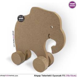 Ahşap Oyuncak Tekerlekli Fil (16x15cm) - Tual Hobi Sanat (1)