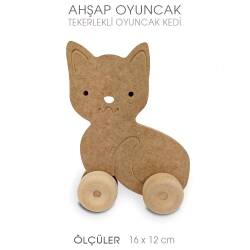 Ahşap Oyuncak Tekerlekli Kedi (16x12 cm) - Tual Hobi Sanat