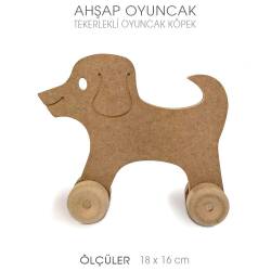 Ahşap Oyuncak Tekerlekli Köpek (18x16 cm) - Tual Hobi Sanat