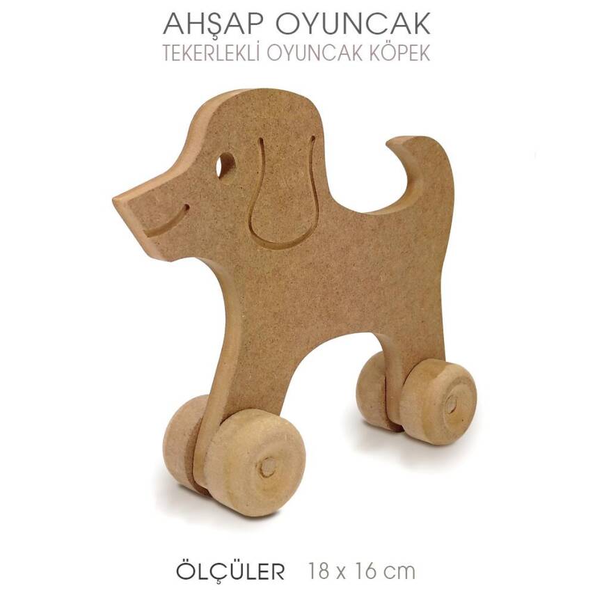 Ahşap Oyuncak Tekerlekli Köpek (18x16 cm) - 2