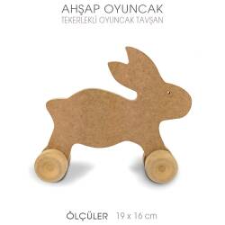 Ahşap Oyuncak Tekerlekli Tavşan (19x16 cm) - Tual Hobi Sanat