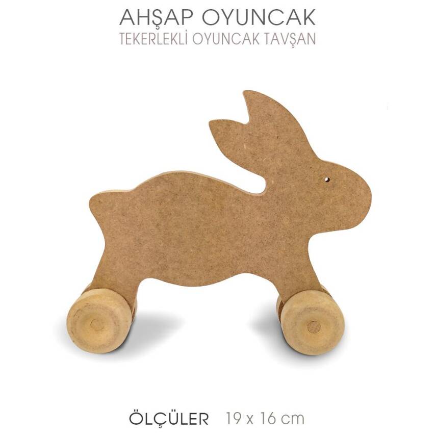 Ahşap Oyuncak Tekerlekli Tavşan (19x16 cm) - 1