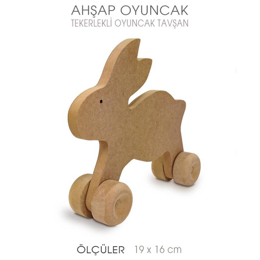 Ahşap Oyuncak Tekerlekli Tavşan (19x16 cm) - 2